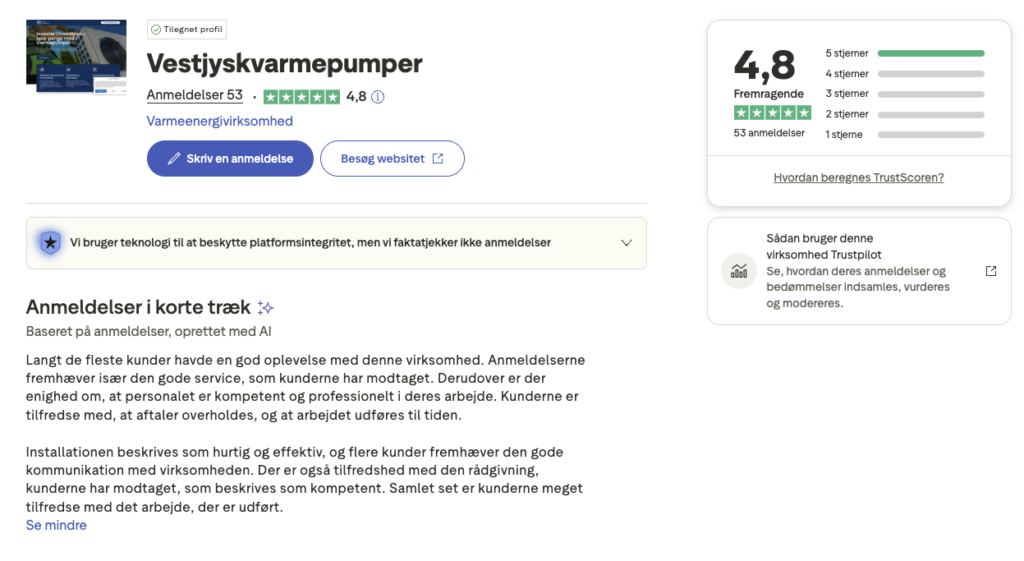 Skærmbillede — Vestjysk Varmepumper website