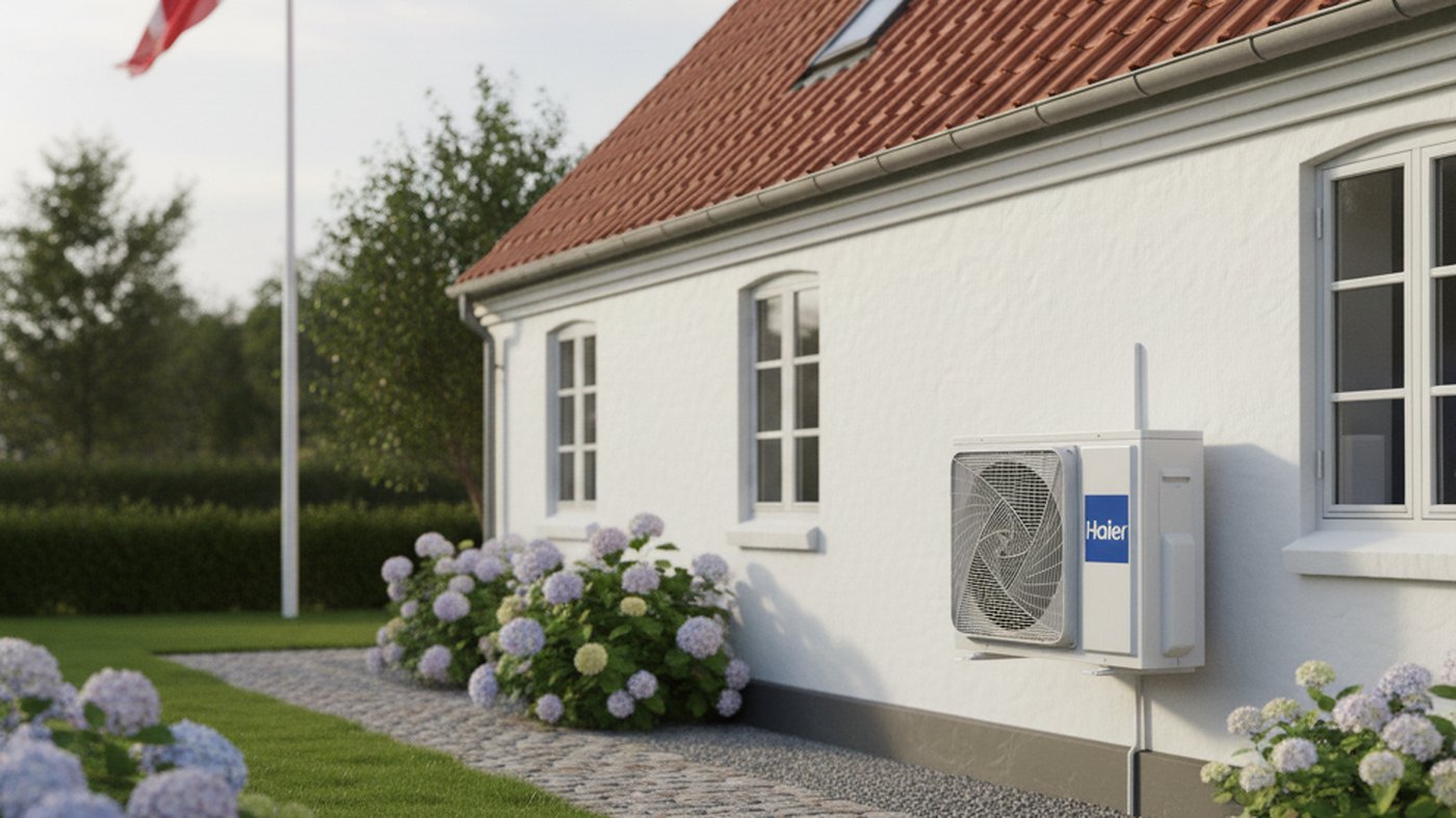 Varmepumpe monteret på dansk hus